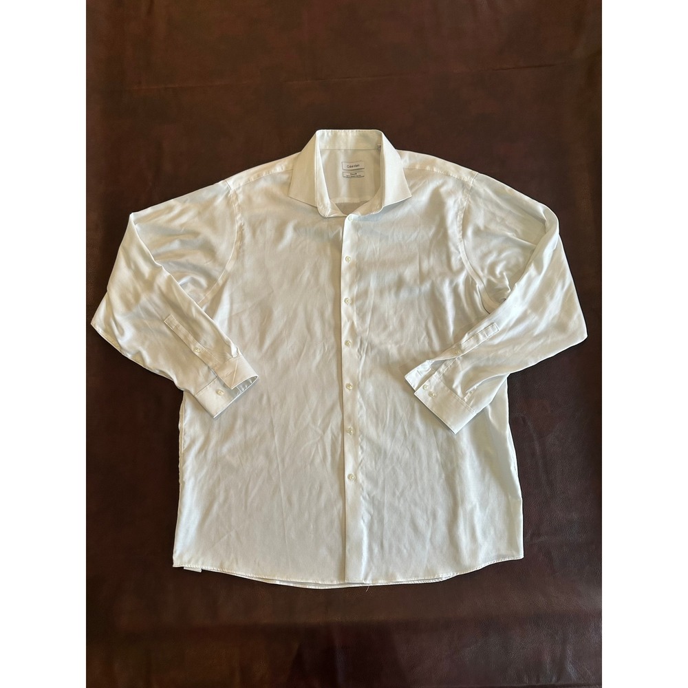 Calvin Klein Steel+ White Dress Shirt Mens 18 35/36 Tall Fit Stretch Non-Iron